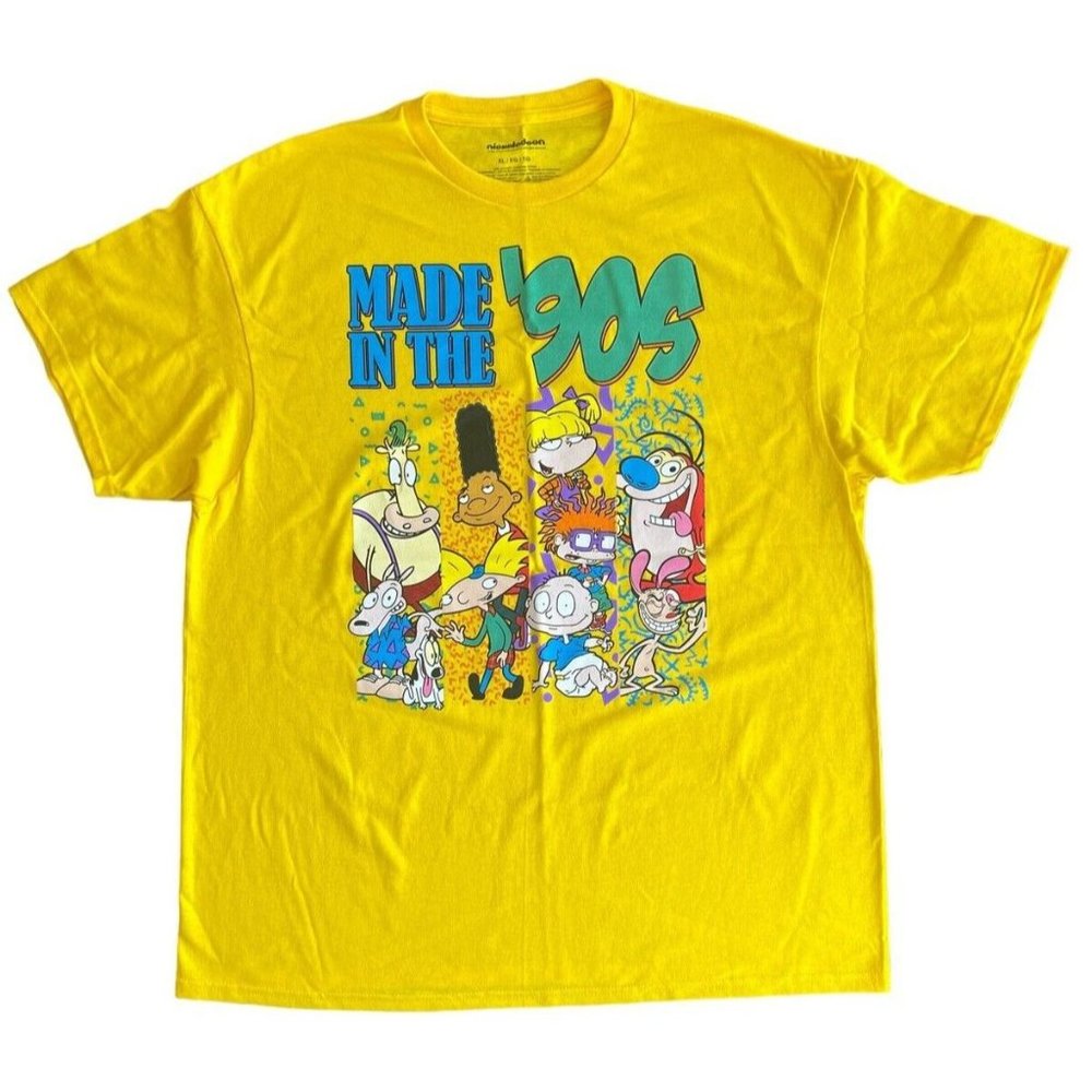 Nickelodeon Made in The 90's T-Shirt Rugrats Hey Arnold Ren and Stempy Rockos XL